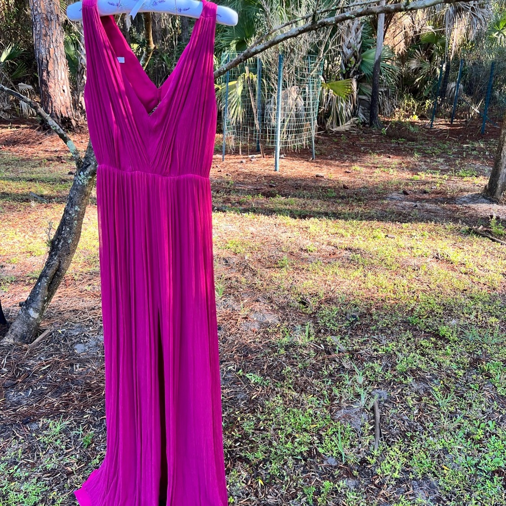 Fuchsia Chiffon Sleeveless Maxi Dress by Mango